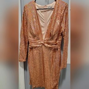 Charlotte Russe Rose Gold Holographic Sequined Dress Large
